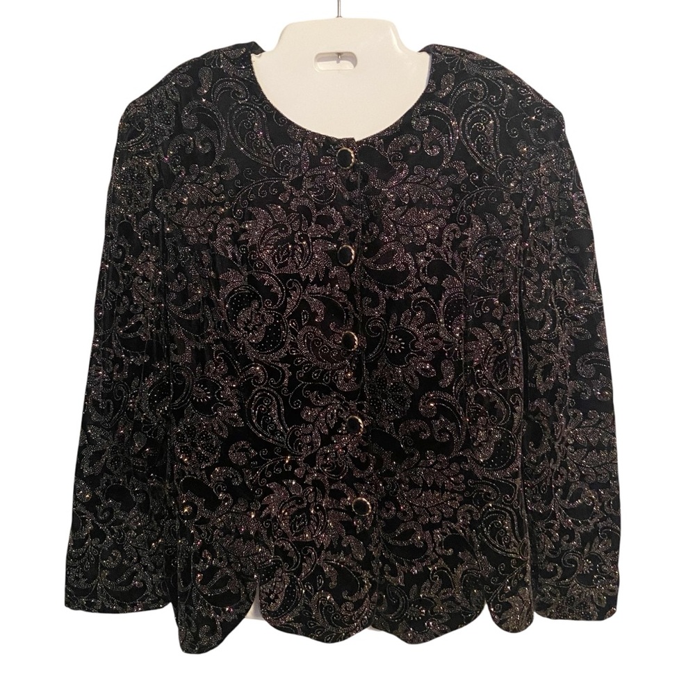 Vintage R&K Evening Jacket Womens XL Glitter Velvet Velour Cruise Formal Modest